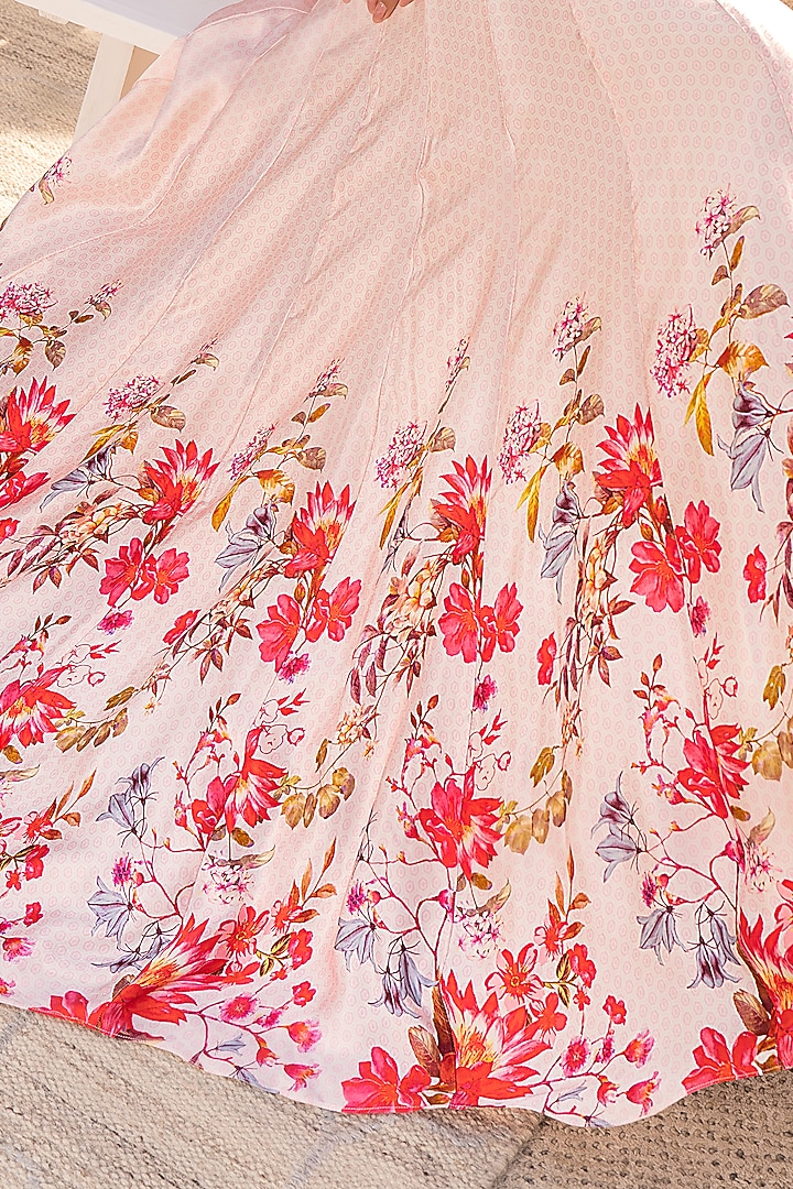 Off-White Modal Satin & Organza Printed Wedding Lehenga Set by Chhavvi Aggarwal at Pernia's Pop Up Shop