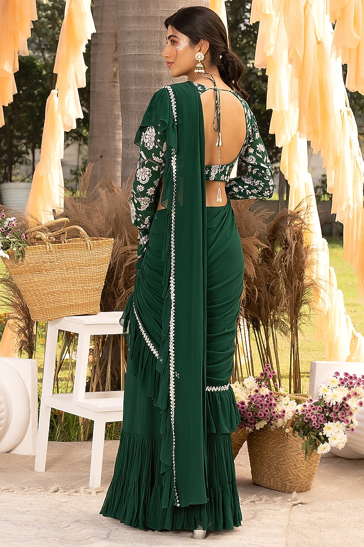 Green Woven Crepe Georgette Saree