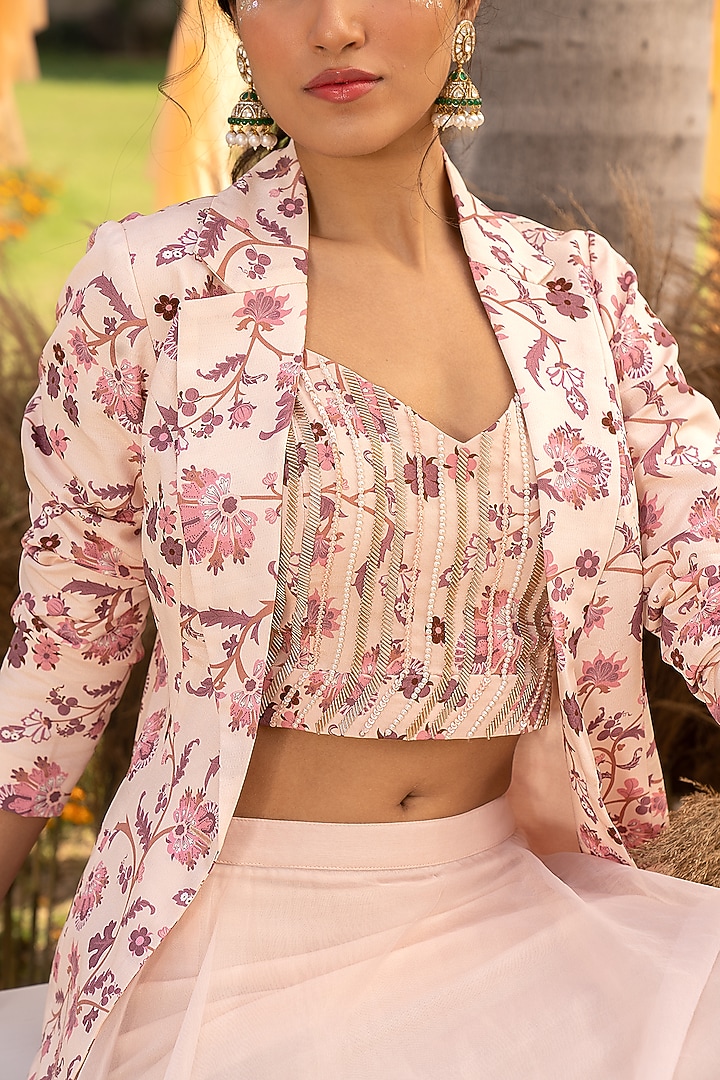 Nude Pink Organza Skirt Set by Chhavvi Aggarwal at Pernia's Pop Up Shop