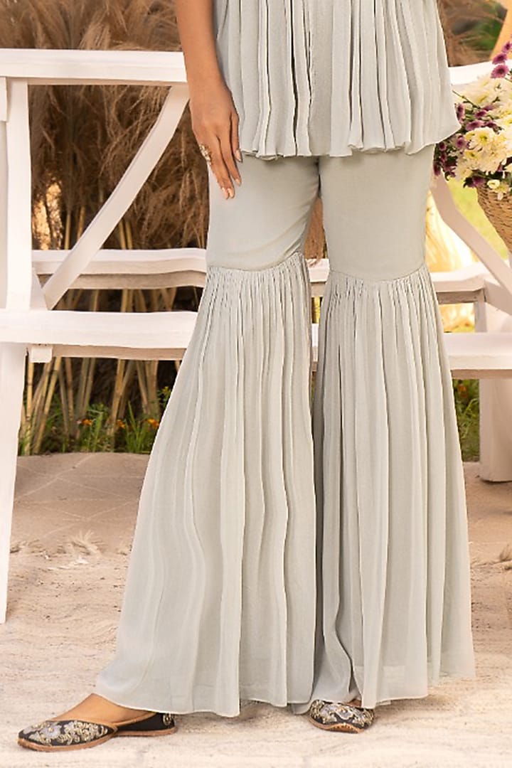 Grey Georgette Wedding Sharara Set by Chhavvi Aggarwal at Pernia's Pop Up Shop