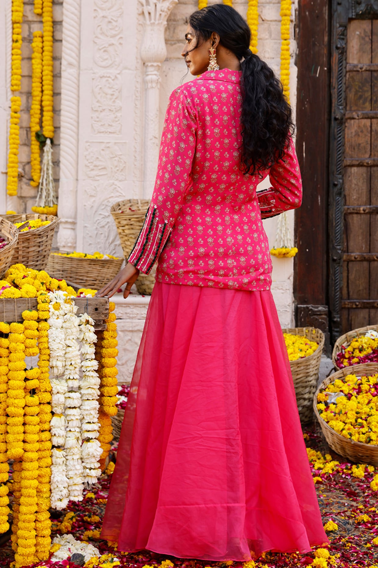 Hot Pink Organza Skirt Set by Chhavvi Aggarwal at Pernia s Pop Up Shop 2024