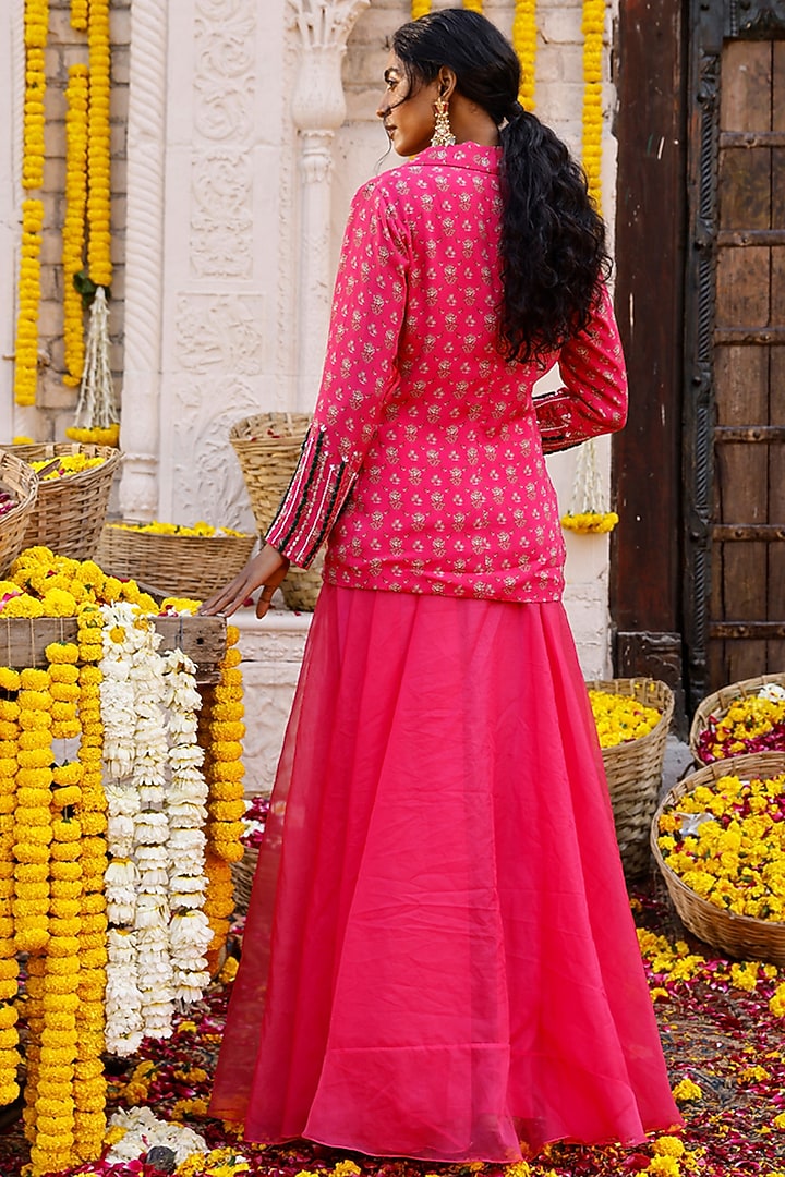 Hot Pink Organza Skirt Set by Chhavvi Aggarwal at Pernia's Pop Up Shop