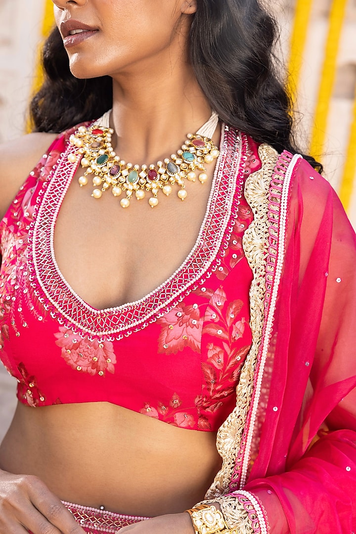 Hot Pink Printed Wedding Lehenga Set by Chhavvi Aggarwal at Pernia's Pop Up Shop