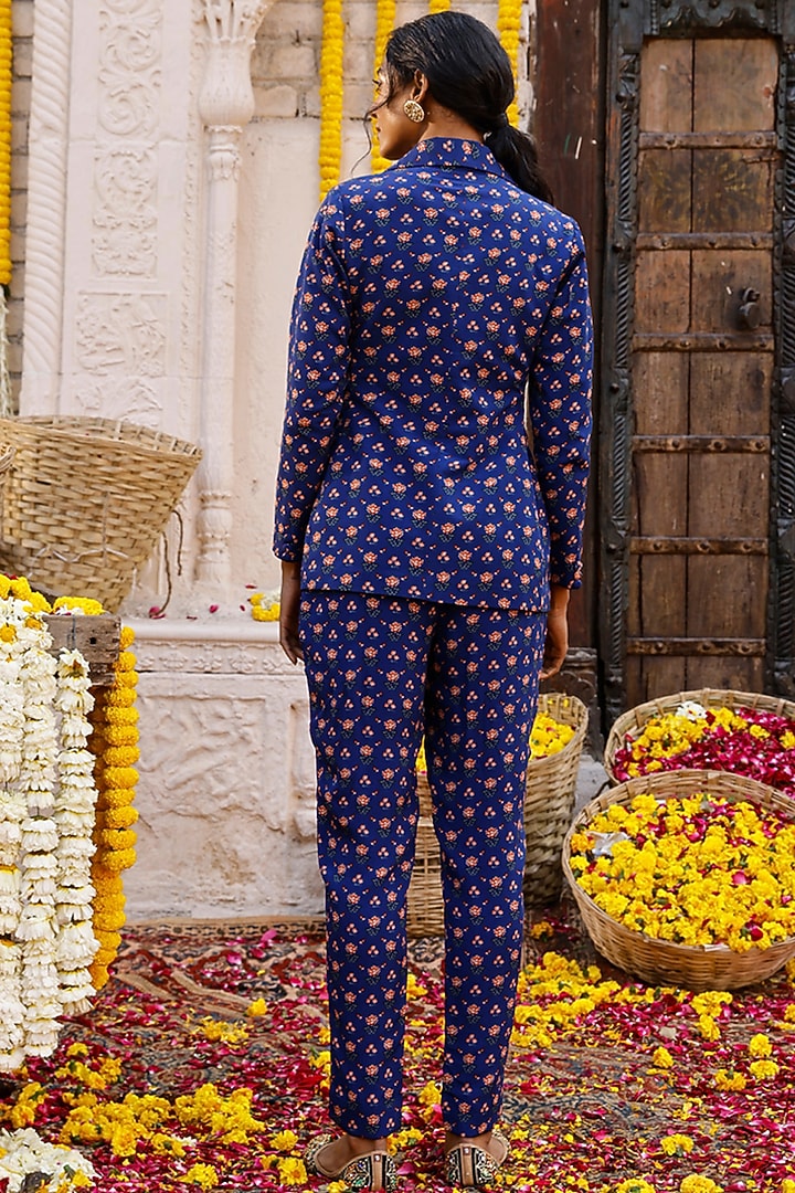 Royal Blue Printed Suit Set by Chhavvi Aggarwal at Pernia's Pop Up Shop