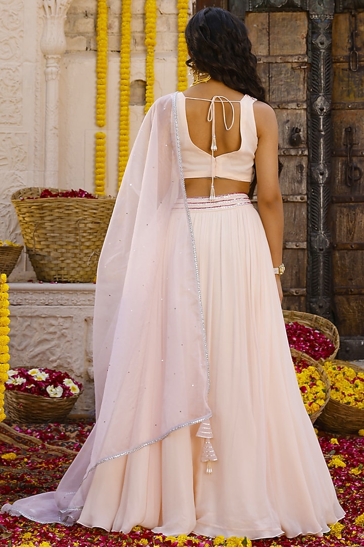 Light Peach Georgette Wedding Lehenga Set by Chhavvi Aggarwal at Pernia's Pop Up Shop