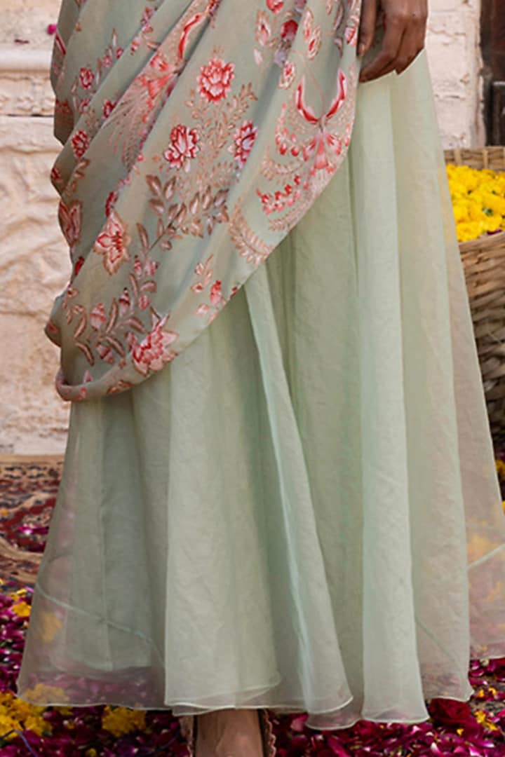 Sage Green Organza Palazzo Pant Set by Chhavvi Aggarwal at Pernia's Pop Up Shop