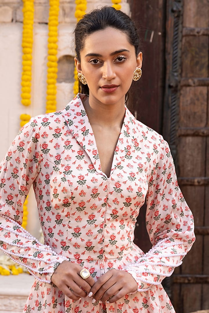 Light Peach Printed Pant Set by Chhavvi Aggarwal at Pernia's Pop Up Shop