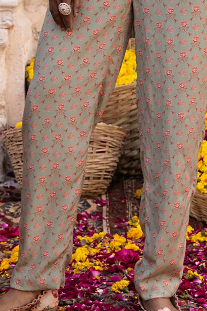 Sage Green Printed Jumpsuit by Chhavvi Aggarwal at Pernia's Pop Up Shop