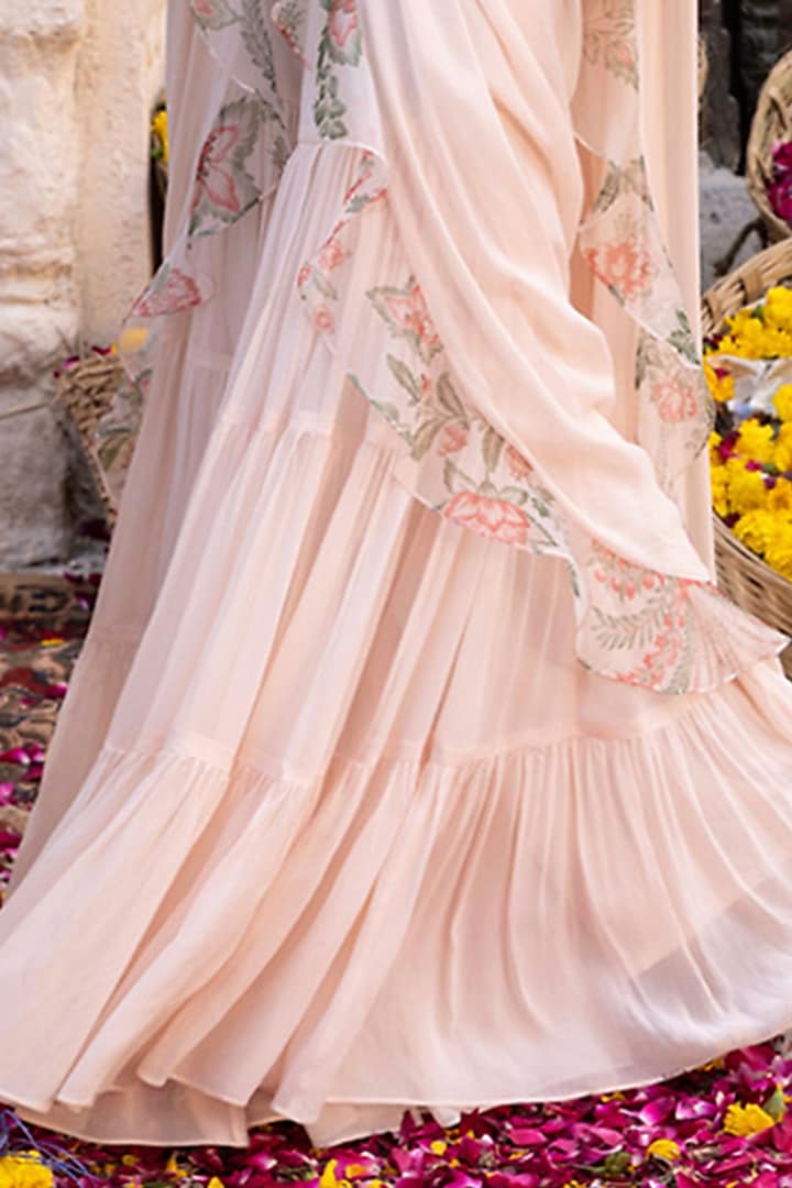 Light Peach Draped Party Wear Sharara Set by Chhavvi Aggarwal at Pernia's Pop Up Shop