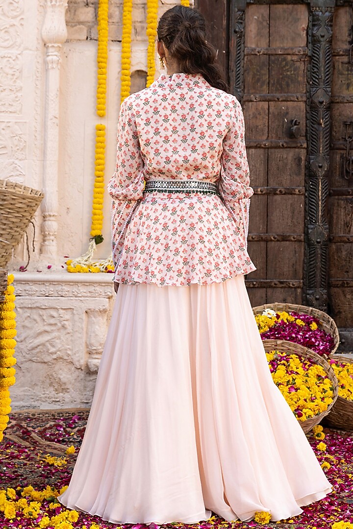 Light Peach Printed Jacket Set by Chhavvi Aggarwal at Pernia's Pop Up Shop