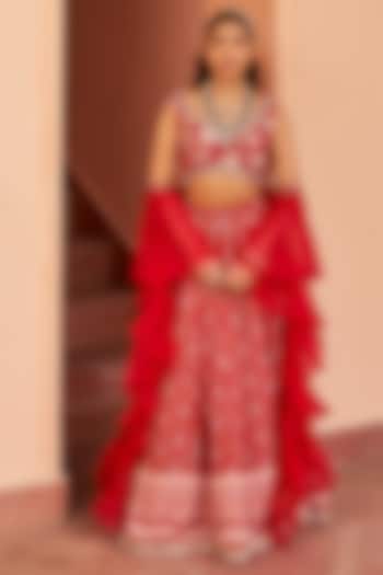 Red Georgette Printed Wedding Lehenga Set by Chhavvi Aggarwal at Pernia's Pop Up Shop