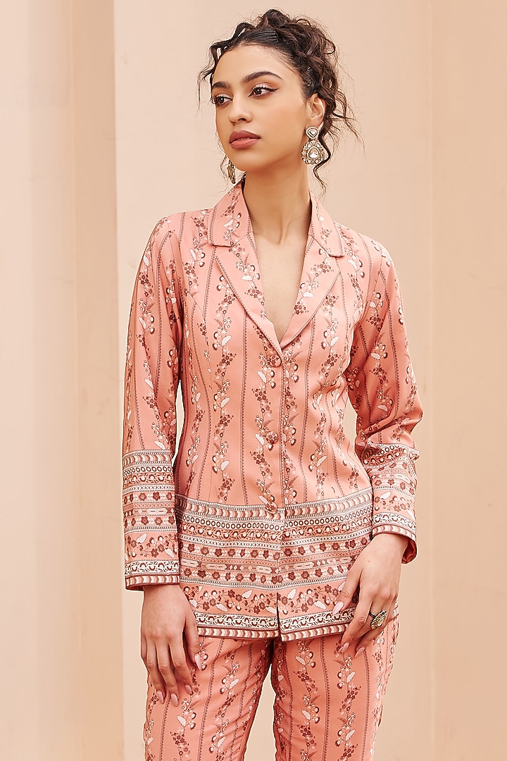 Peach Crepe Printed Co-Ord Set by Chhavvi Aggarwal at Pernia's Pop Up Shop