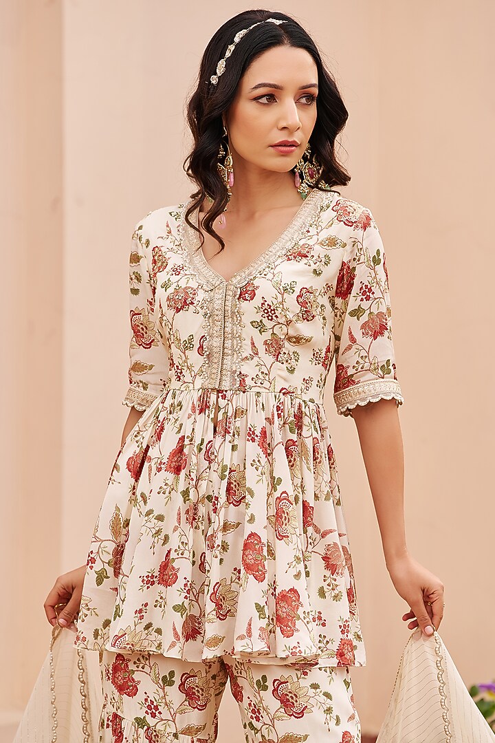 Ivory Crepe Party Wear Sharara Set by Chhavvi Aggarwal at Pernia's Pop Up Shop