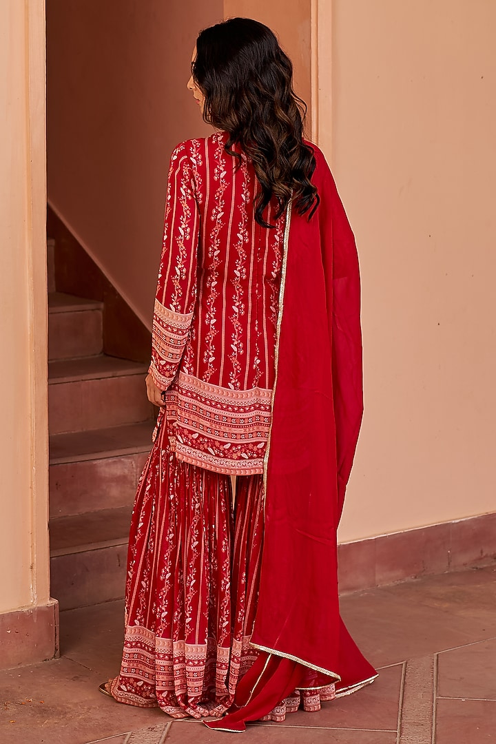 Red Georgette Printed Party Wear Sharara Set by Chhavvi Aggarwal at Pernia's Pop Up Shop