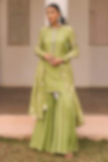 Green Tissue Wedding Sharara Set by Chhavvi Aggarwal at Pernia's Pop Up Shop