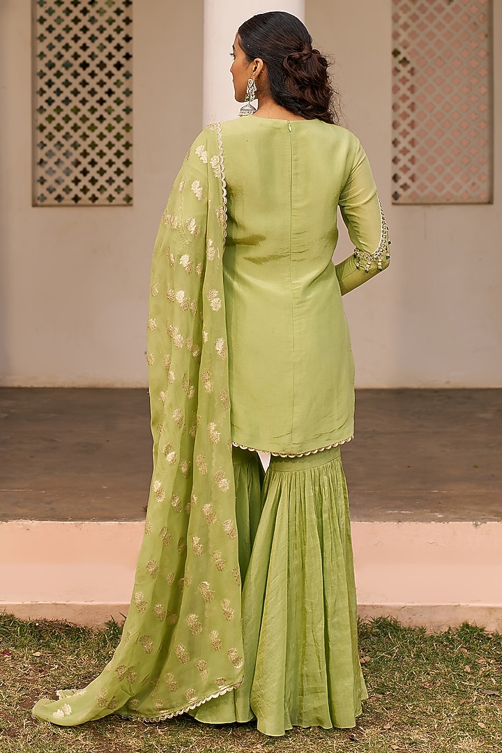 Green Tissue Wedding Sharara Set by Chhavvi Aggarwal at Pernia's Pop Up Shop