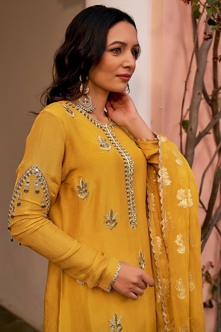 Yellow Tissue Wedding Sharara Set by Chhavvi Aggarwal at Pernia's Pop Up Shop