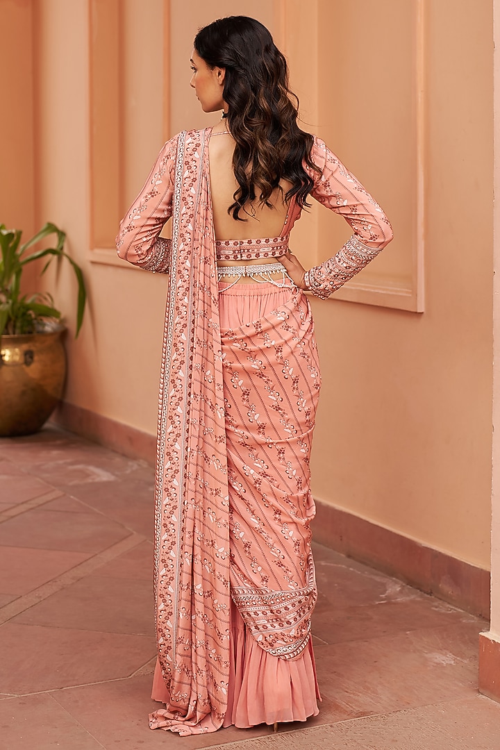 Peach Georgette Sharara Wedding Saree Set by Chhavvi Aggarwal at Pernia's Pop Up Shop