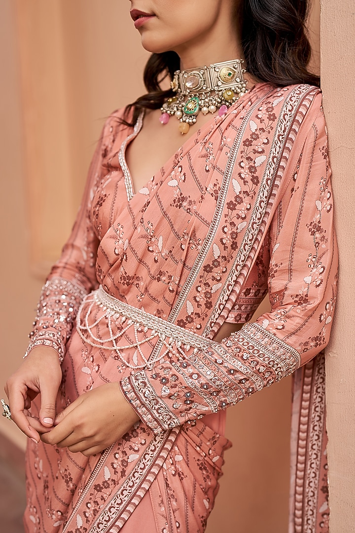 Peach Georgette Sharara Wedding Saree Set by Chhavvi Aggarwal at Pernia's Pop Up Shop