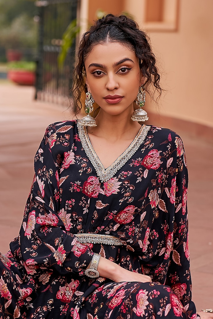 Black Crepe Printed Party Wear Sharara Set by Chhavvi Aggarwal at Pernia's Pop Up Shop