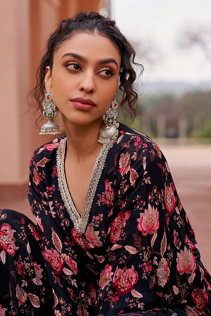 Black Crepe Printed Party Wear Sharara Set by Chhavvi Aggarwal at Pernia's Pop Up Shop