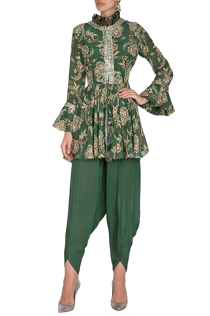 Green Crepe Dhoti Set by Chhavvi Aggarwal at Pernia's Pop Up Shop