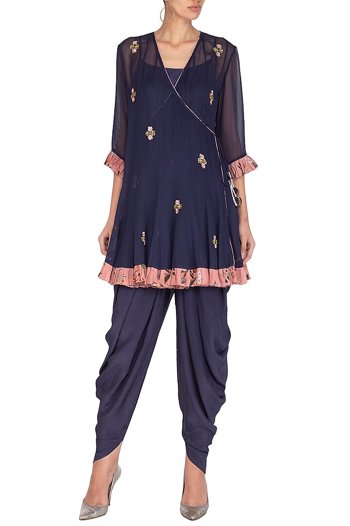 Navy Blue Crepe Dhoti Set by Chhavvi Aggarwal at Pernia's Pop Up Shop