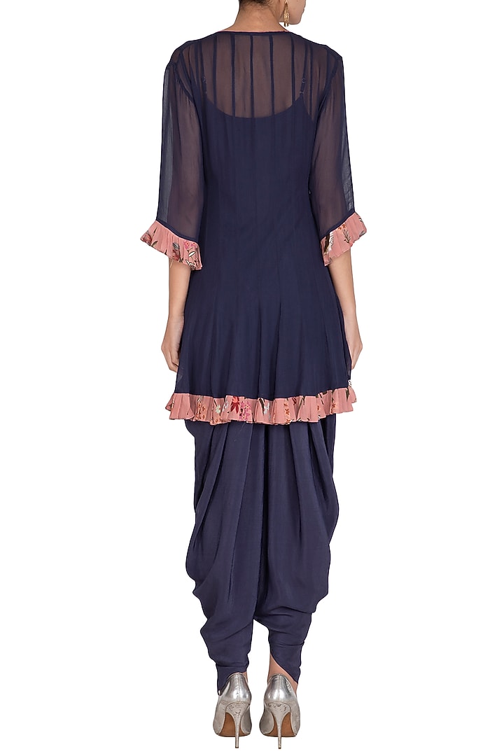 Navy Blue Crepe Dhoti Set by Chhavvi Aggarwal at Pernia's Pop Up Shop