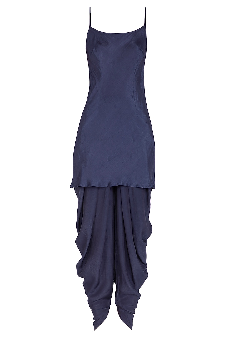 Navy Blue Crepe Dhoti Set by Chhavvi Aggarwal at Pernia's Pop Up Shop