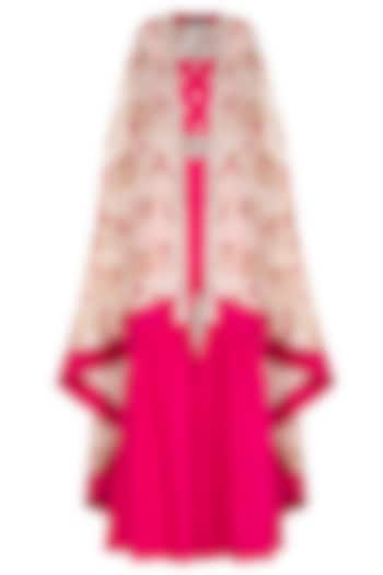 Pink Crop Top & Gharara Pants With Printed Cape by Chhavvi Aggarwal at Pernia's Pop Up Shop
