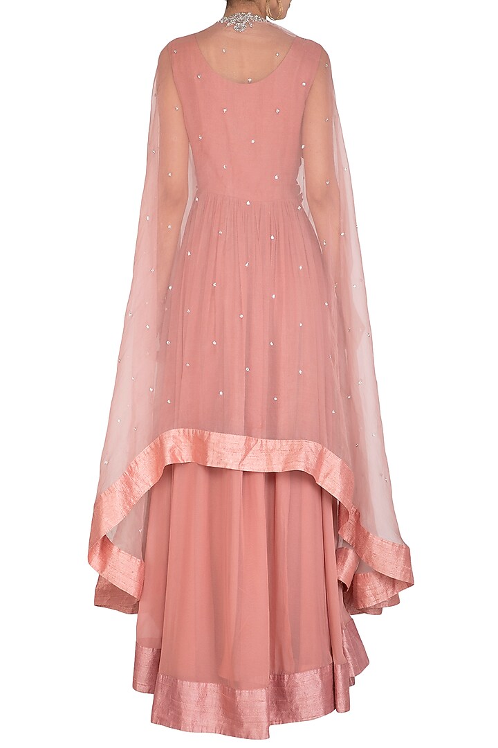Pink Wedding Anarkali Gown With Embroidered Cape by Chhavvi Aggarwal at Pernia's Pop Up Shop