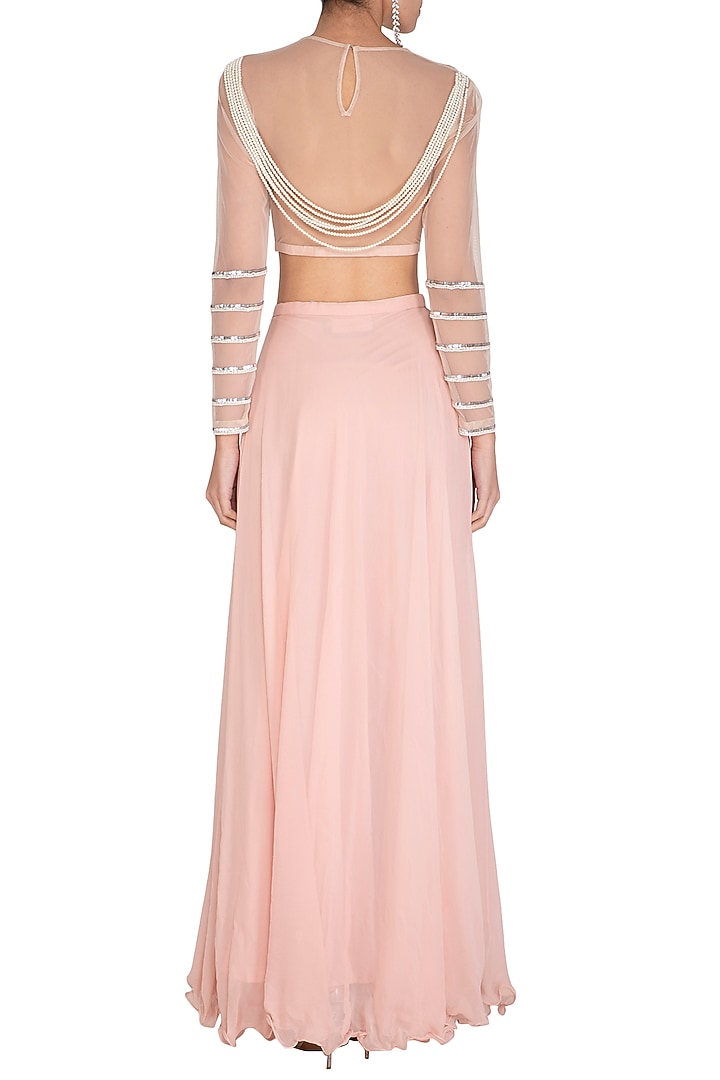 Pink Embroidered Crop Top & Skirt by Chhavvi Aggarwal at Pernia's Pop Up Shop