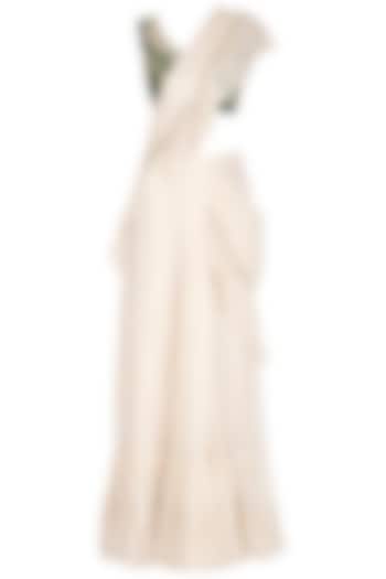 Cream Crepe & Georgette Frilled Wedding Saree Set by Chhavvi Aggarwal at Pernia's Pop Up Shop