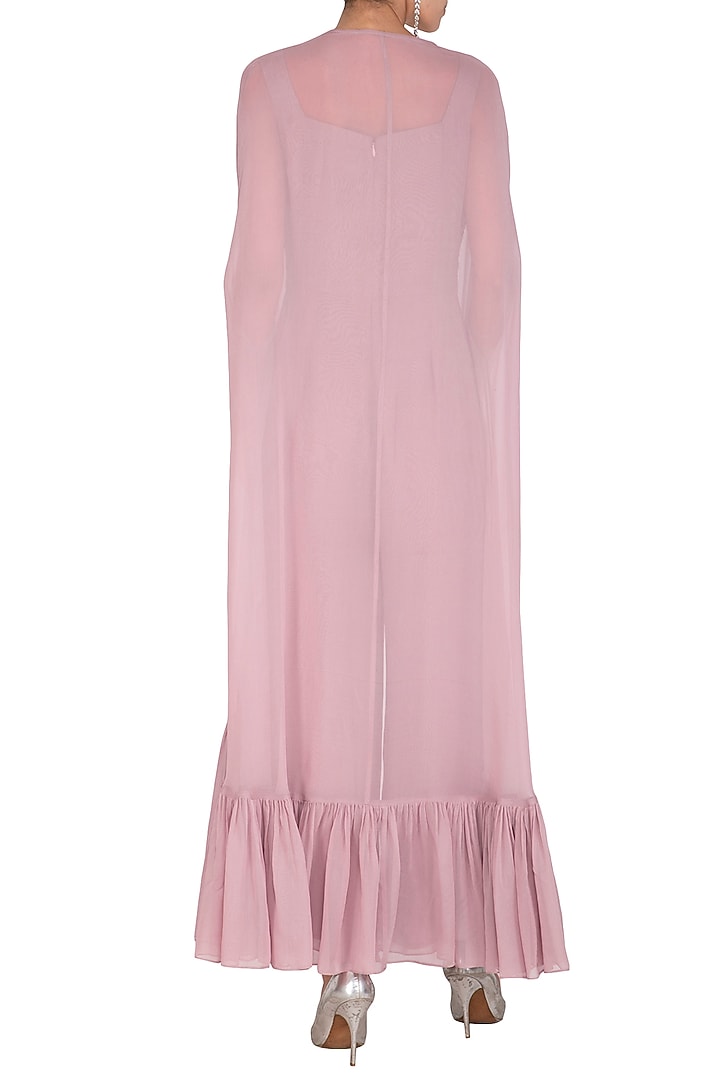 Lavender Embroidered Jumpsuit With Cape by Chhavvi Aggarwal at Pernia's Pop Up Shop