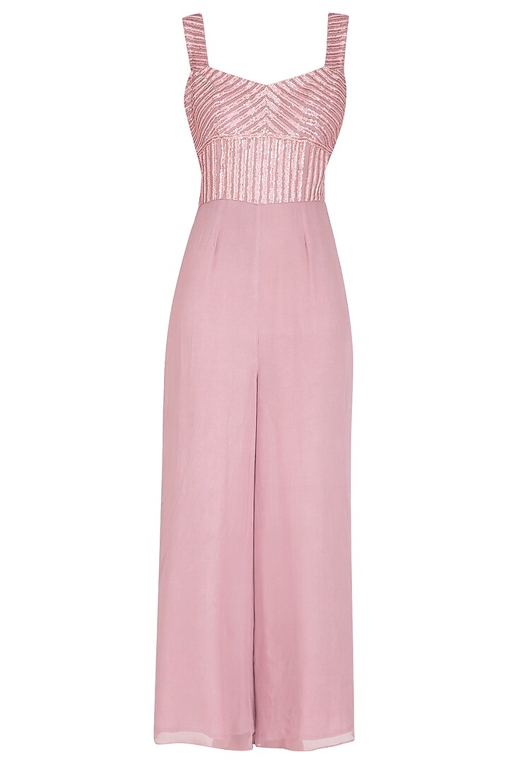 Lavender Embroidered Jumpsuit With Cape by Chhavvi Aggarwal at Pernia's Pop Up Shop