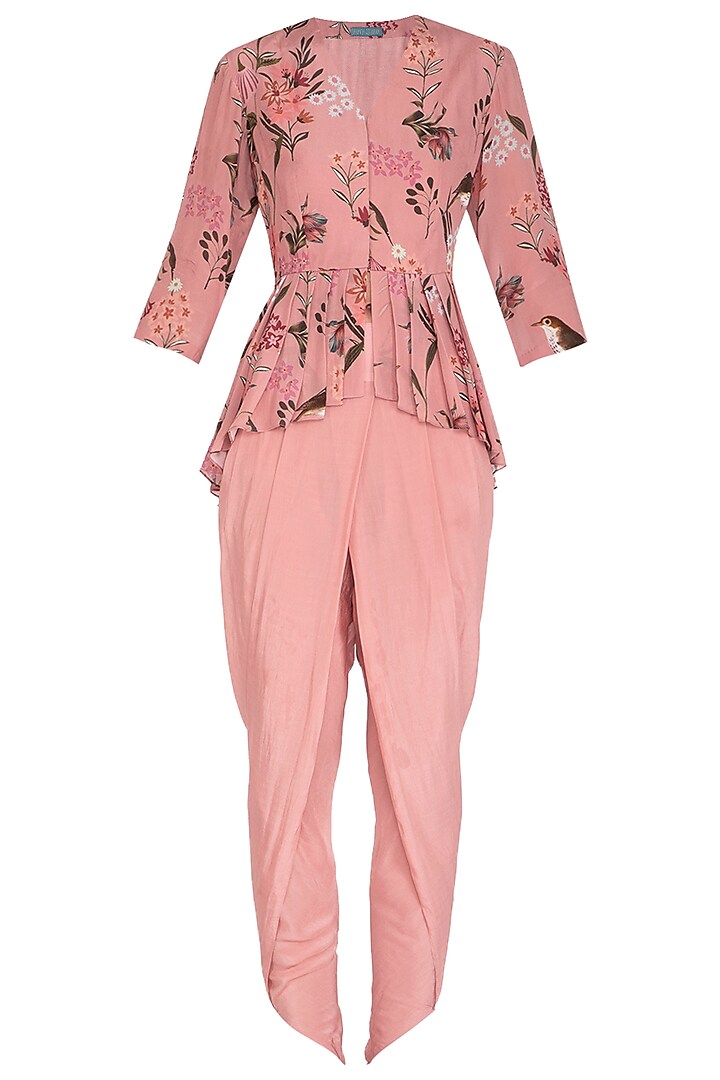 Pink Printed Top With Dhoti Pants by Chhavvi Aggarwal