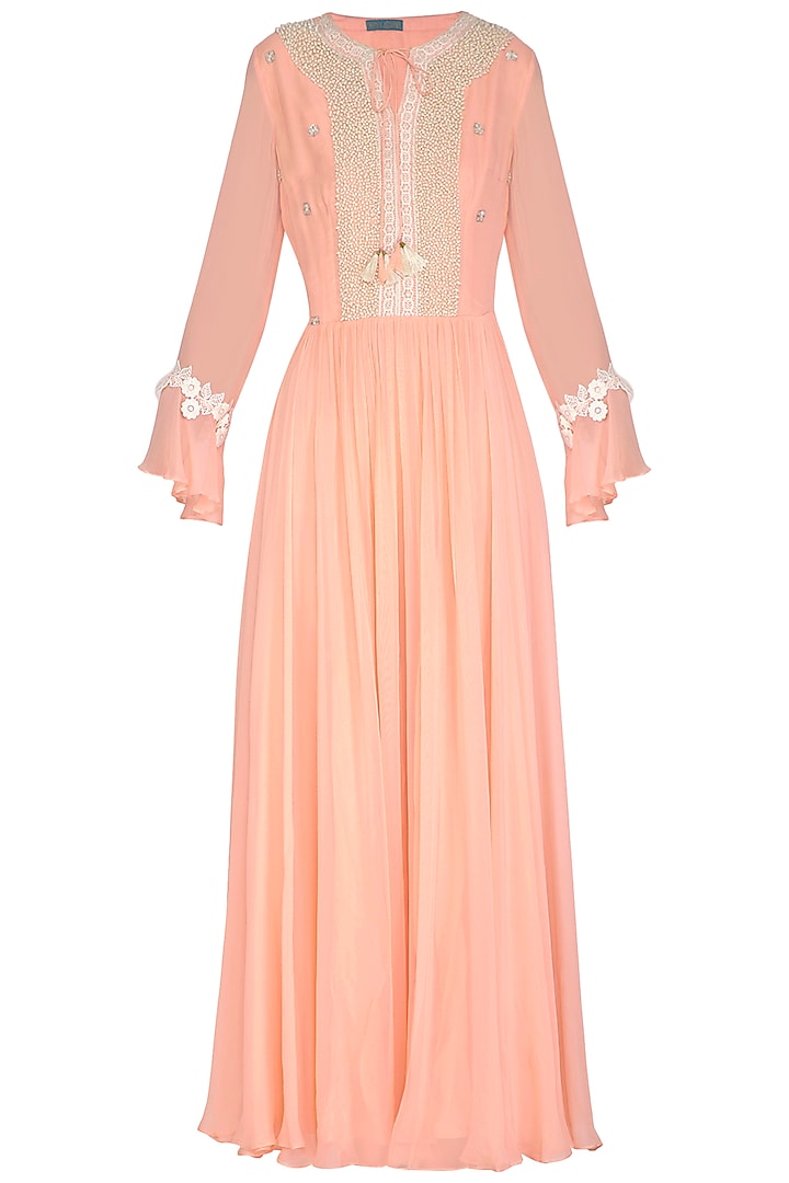 Peach Embroidered Gown by Chhavvi Aggarwal