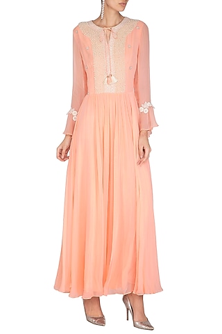 Peach Embroidered Gown by Chhavvi Aggarwal