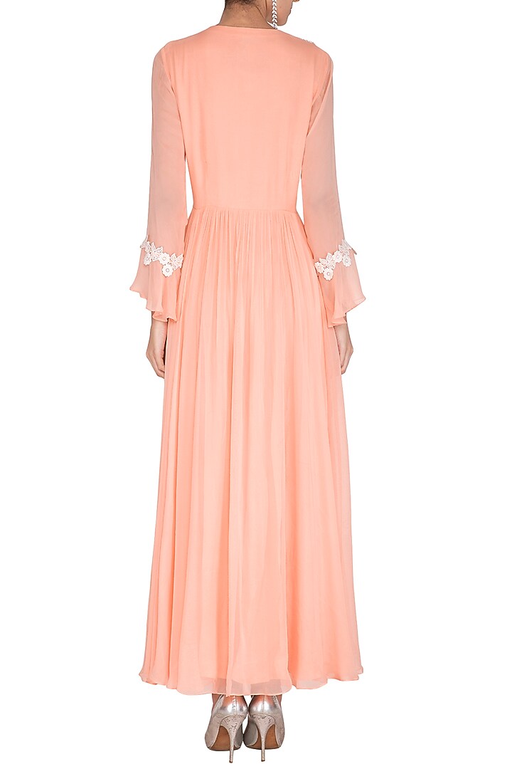 Peach Embroidered Party Wear Gown by Chhavvi Aggarwal at Pernia's Pop Up Shop