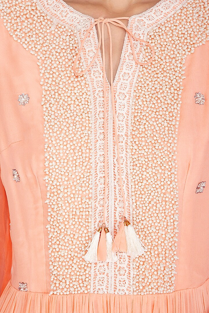 Peach Embroidered Party Wear Gown by Chhavvi Aggarwal at Pernia's Pop Up Shop