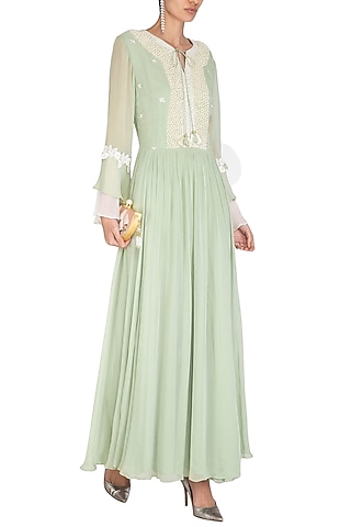 Mint Green Embroidered Gown by Chhavvi Aggarwal