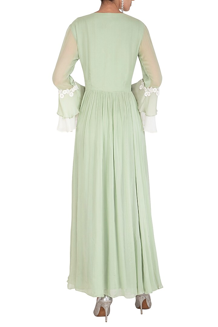 Mint Green Embroidered Party Wear Gown by Chhavvi Aggarwal at Pernia's Pop Up Shop