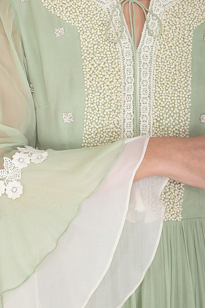Mint Green Embroidered Party Wear Gown by Chhavvi Aggarwal at Pernia's Pop Up Shop