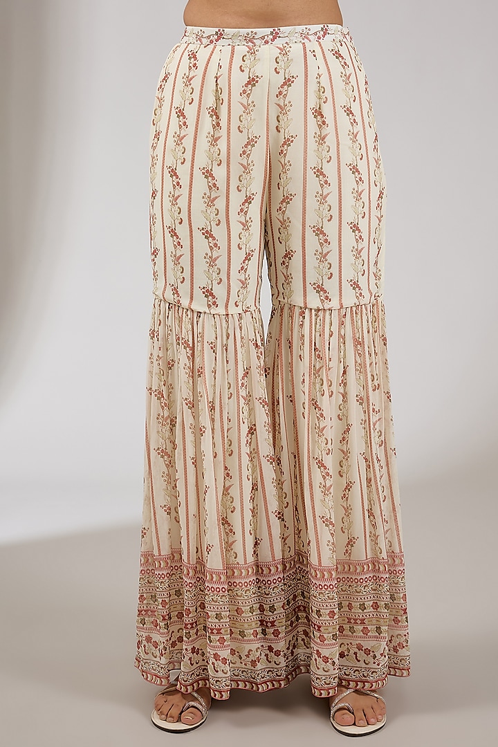 Ivory Georgette Printed Party Wear Sharara Set by Chhavvi Aggarwal at Pernia's Pop Up Shop