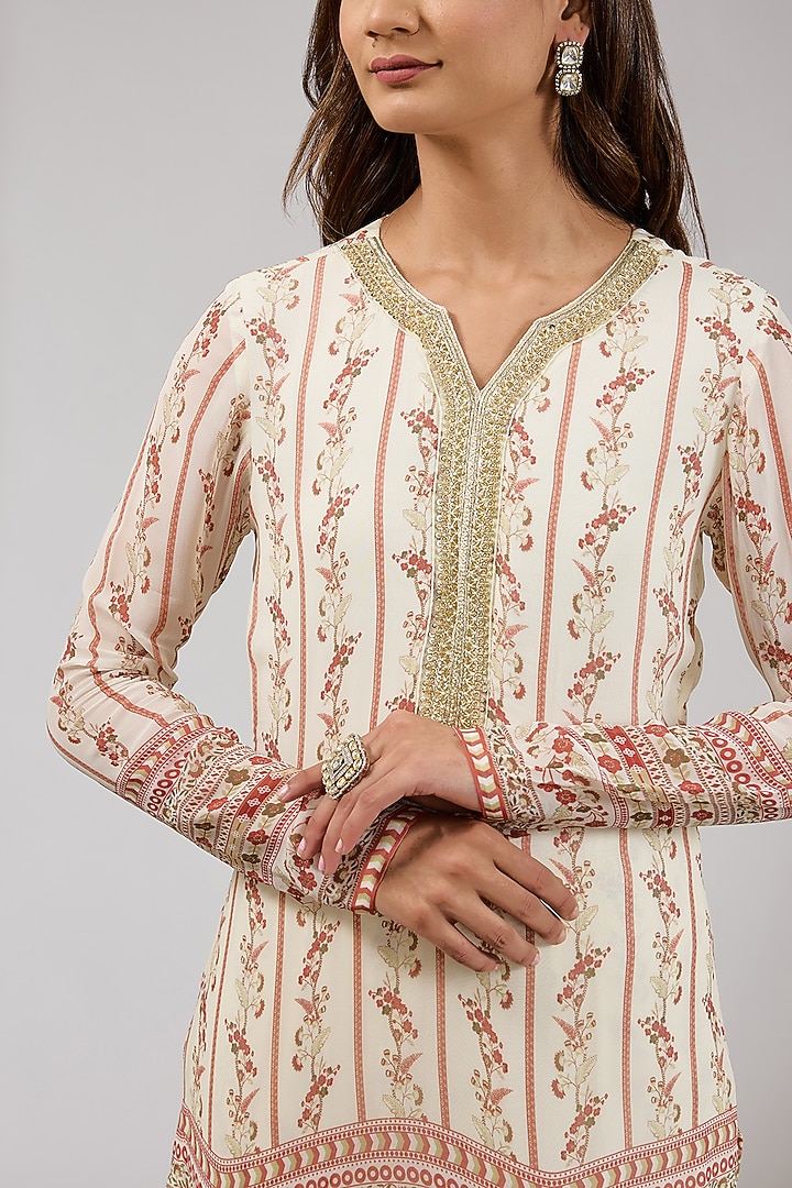 Ivory Georgette Printed Party Wear Sharara Set by Chhavvi Aggarwal at Pernia's Pop Up Shop
