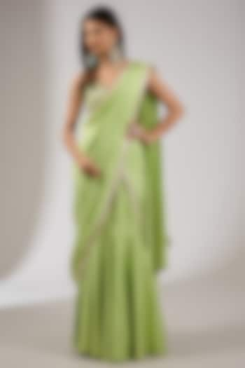 Green Tissue Lehenga Saree Set by Chhavvi Aggarwal at Pernia's Pop Up Shop