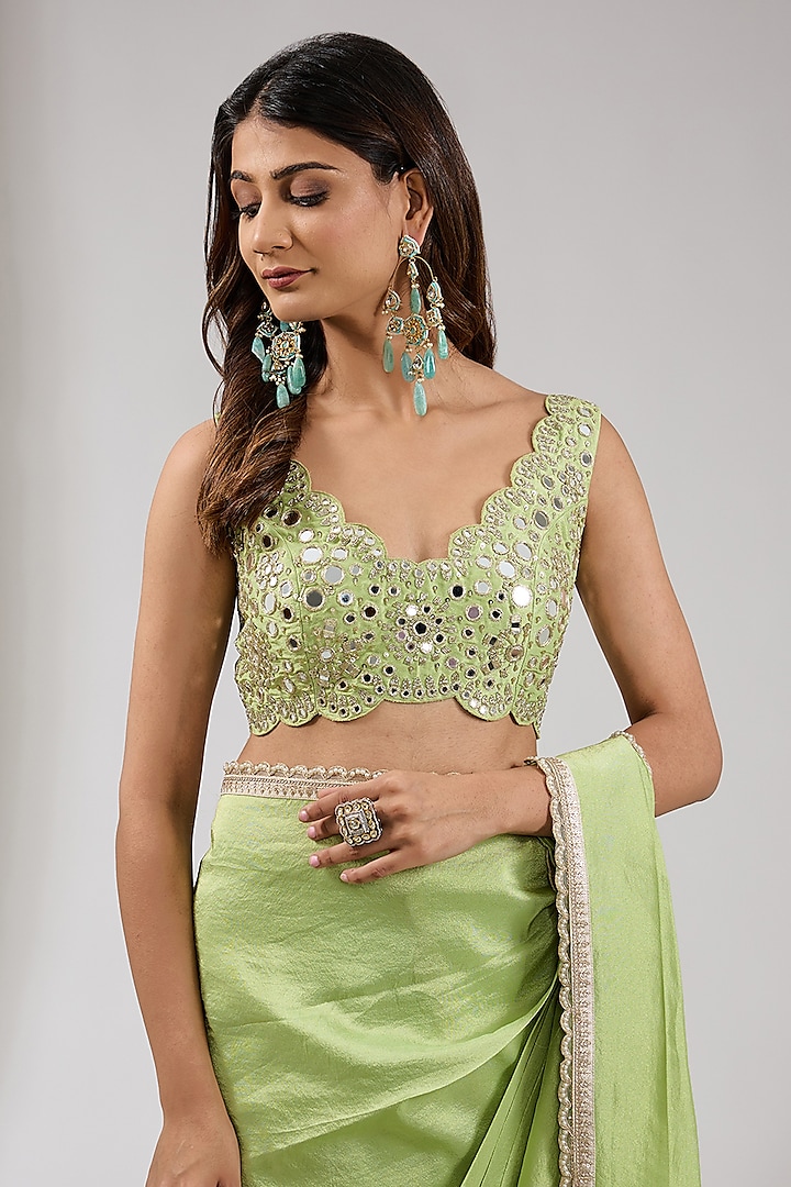 Green Tissue Wedding Lehenga Saree Set by Chhavvi Aggarwal at Pernia's Pop Up Shop
