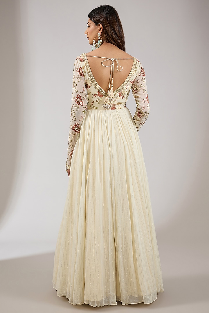 Ivory Georgette Hand Embroidered Wedding Anarkali Set by Chhavvi Aggarwal at Pernia's Pop Up Shop