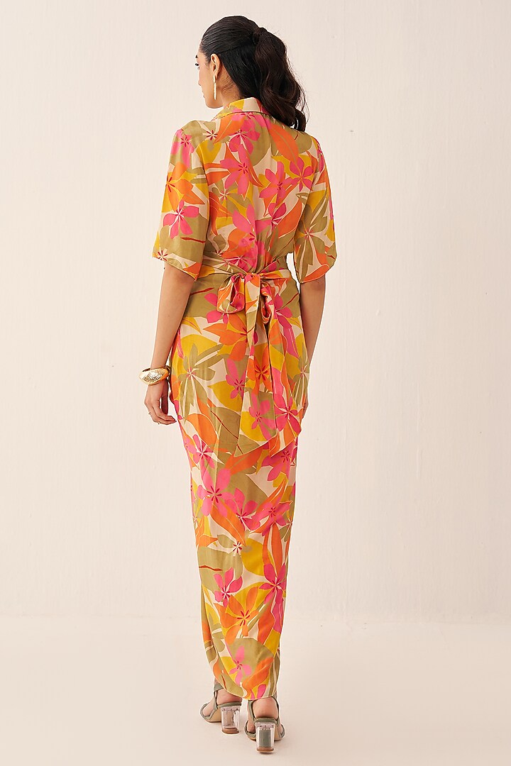 Orange Crepe Printed Shirt Vacation Dress by Chhavvi Aggarwal at Pernia's Pop Up Shop