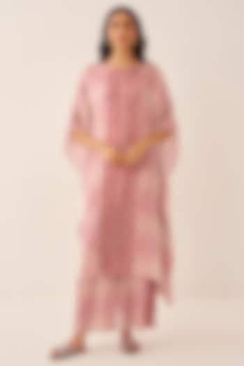 Pink Modal Satin Printed Kaftan Set by Chhavvi Aggarwal at Pernia's Pop Up Shop